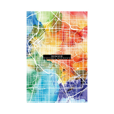 Denver City Map Colourful 1 Piece Wrapped Canvas Painting