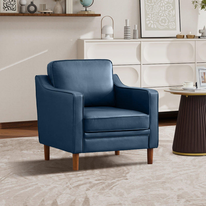 32" W Modern Soft Faux Leather Chair, Dark Blue  Faux Leather