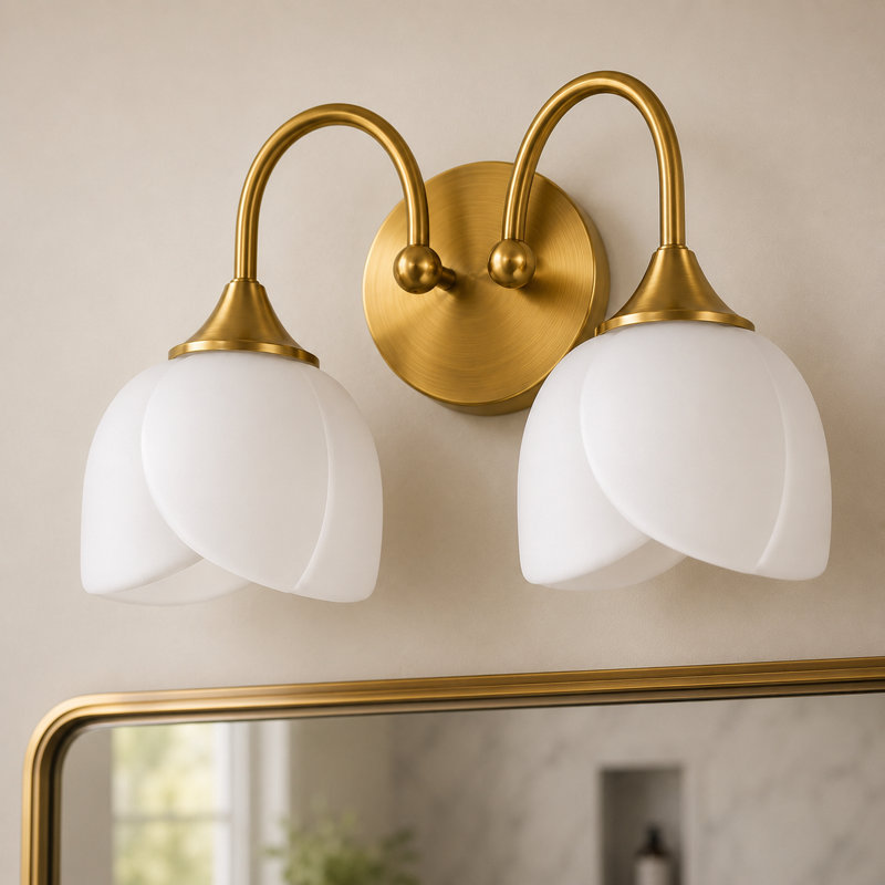23.66" W 3-Light Dimmable Vanity Light with Opal Glass, Polished Brass, 3, 9.92" H X 23.66" W X 7.6" D