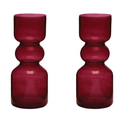 Red Ribbed Glass Vase (Set of 2)