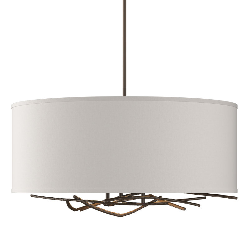 Lustre tambour 3 lumières Brindille, Lin, Bronze translucide, 21.4" - 66.4"