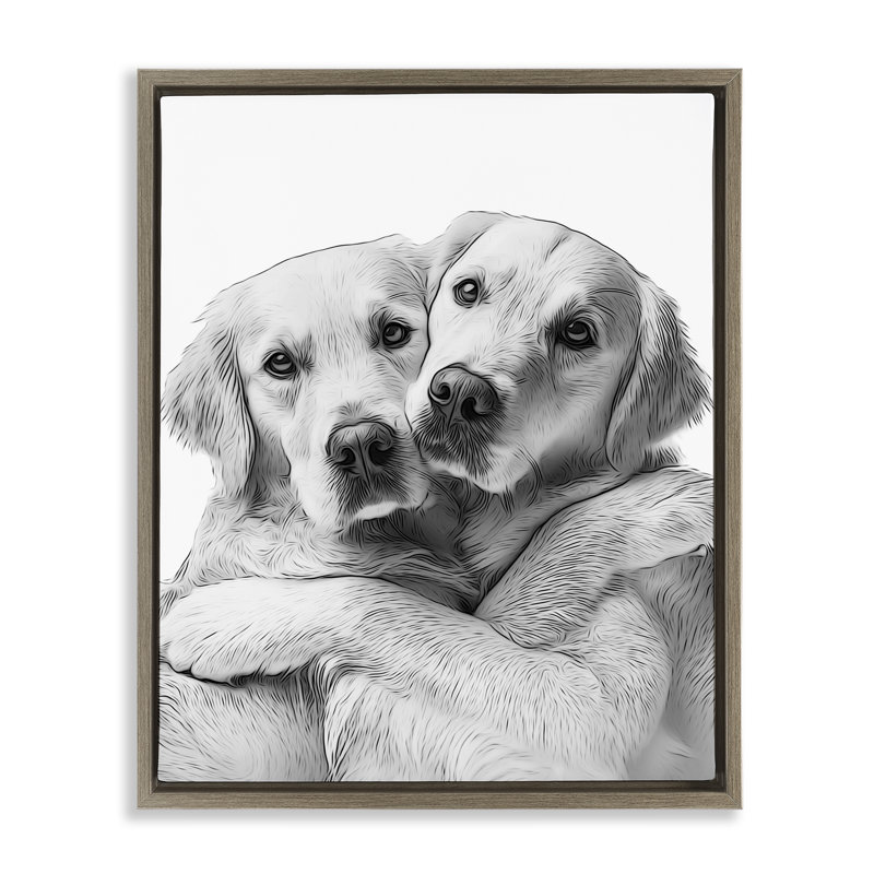 «Two Huggers Dogs», art mural encadré par Annalisa Latella, Cadre flottant orme Montalcino, H 21 po x l 17 po