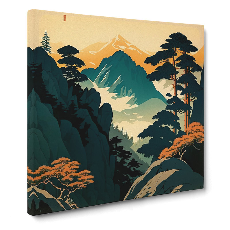 Japanese Mountains Mid-Century - No Frame Print, 50cm H x 50cm W x 3cm D