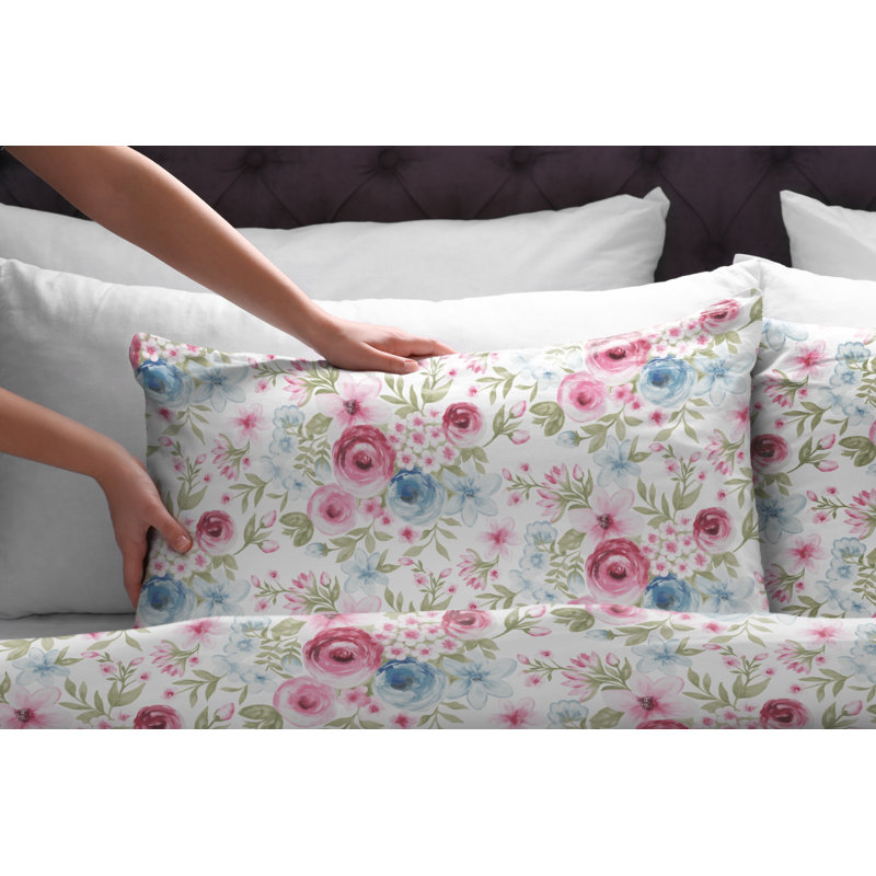 Queen Gray Cotton Flannel Floral Sheet Set