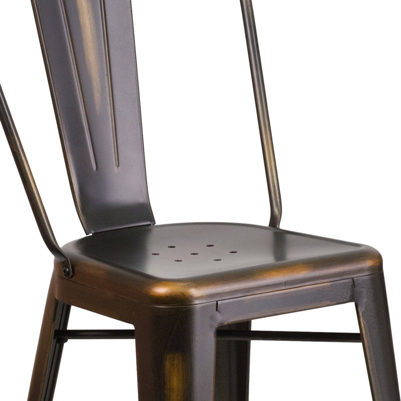 Tabouret de comptoir en métal patiné pour l'intérieur / extérieur de 24 po de hauteur Angelean - noir, Noir/or antique
