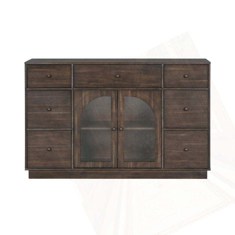 Marenza Contemporary  Wood Sideboard With Glass Cabinet And Drawers, Dark Brown