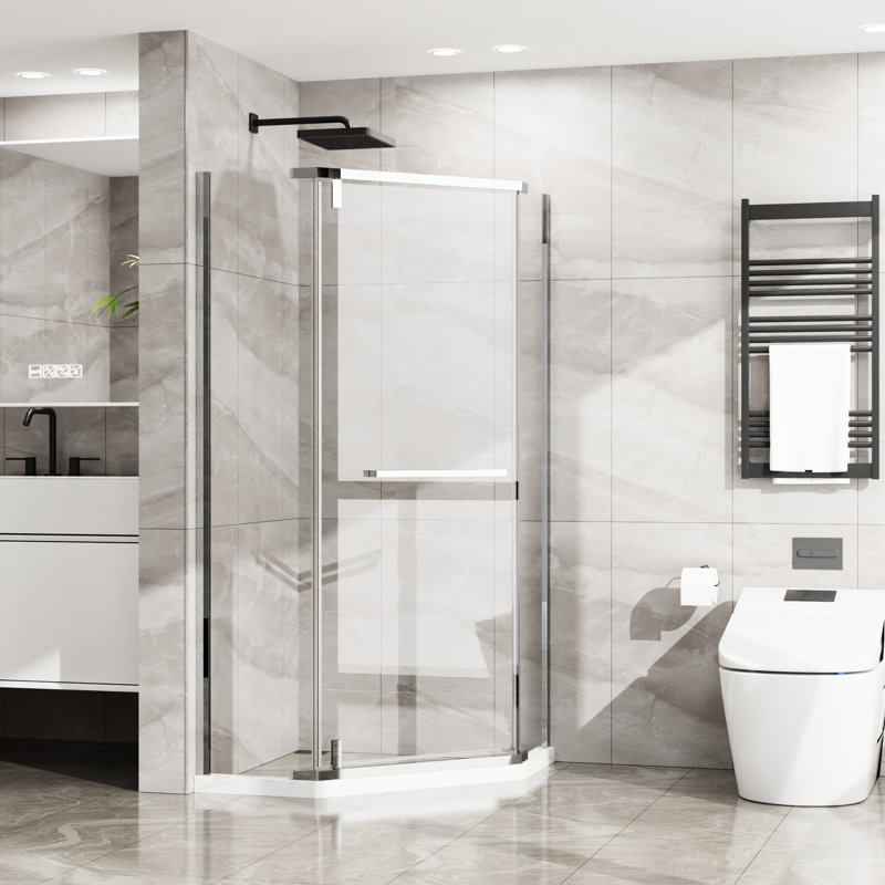 72" H -Angle Shower Enclosure, 36" X 36", , Tempered Glass, Space Efficient Clear, Brushed Nickel
