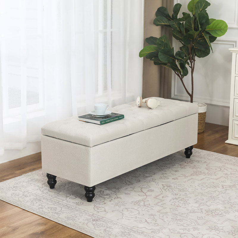 49-Inch Storage Ottoman Bench, Beige