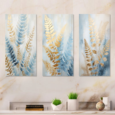 «Blue and Golden Ferns Symphony - Fougères», ensemble d'art mural sur toile