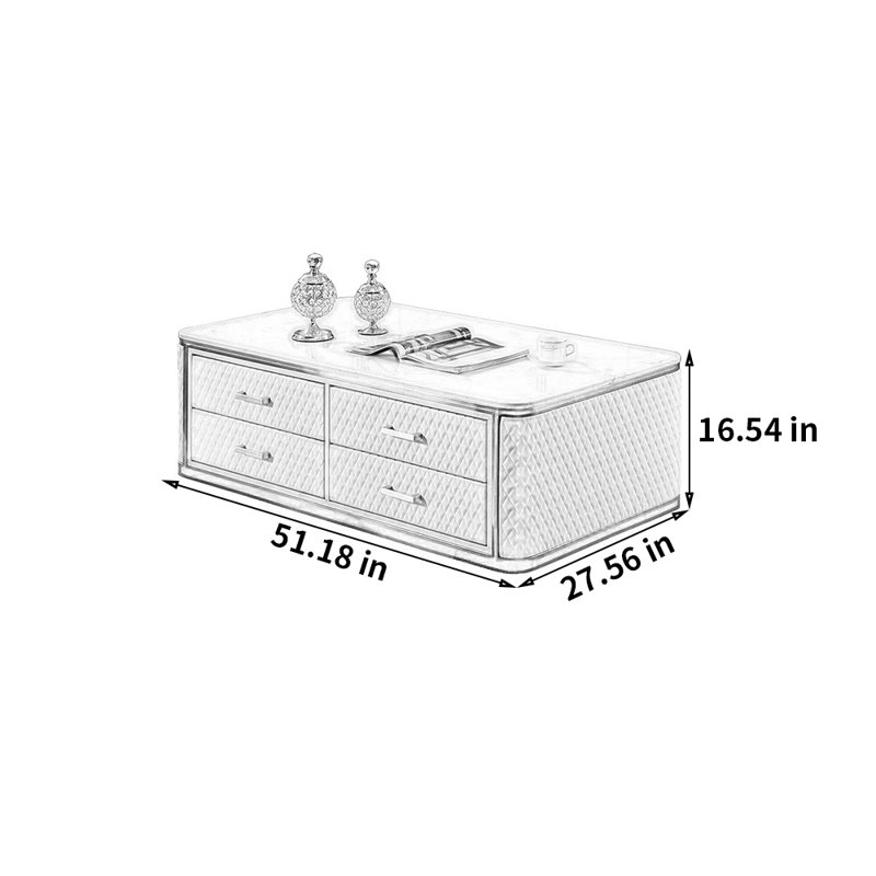 Table basse légère et luxueuse, H 16,54 po x L 51,18 po x l 27,56 po