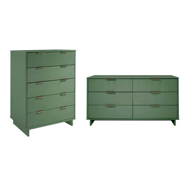 Ensemble de chambre à coucher 2 pièces en bois massif avec commode et commode Granville