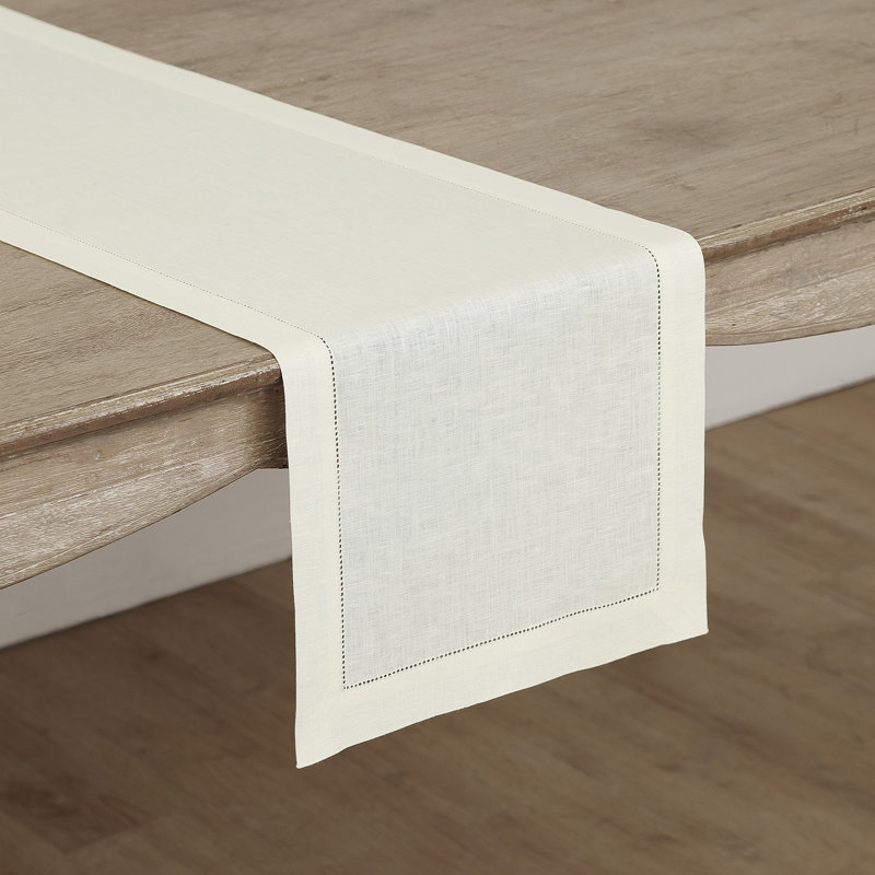 Ivory Linen Hemstitch Table Runner 90" x 14"