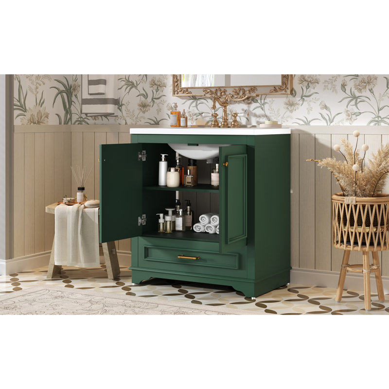 Meuble-lavabo 30 po avec lavabo en céramique, Vert