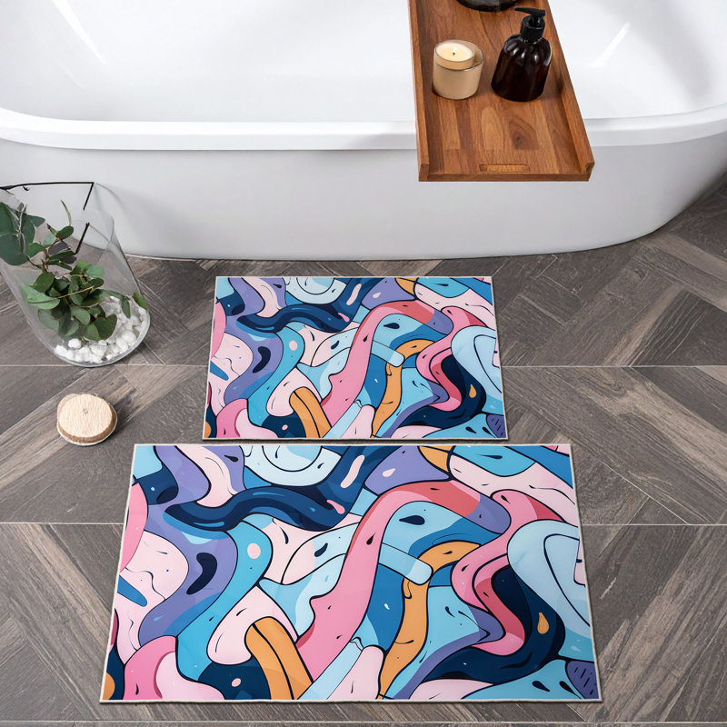 Ensemble de tapis de bain bleu doux (2 pièces) | 100% polyester, 1,6 x 2,0 pi et 2,0 x 3,3 pi | 650 g / m², hauteur des poils de 0,2 po, base à pois antidérapante | Lavable à la machine, durable et facile à nettoyer | Parfait pour la décoration de salle de bain