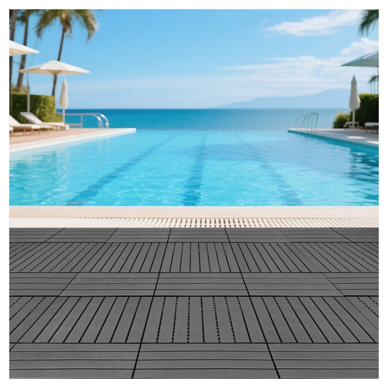 Carreaux de terrasse d'extérieur emboîtables en polypropylène gris foncé (paquet de 22)
