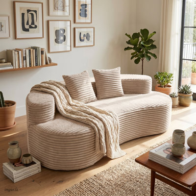 79.5'' Wide Corduroy Upholstered Sofa Couch with 2 Throw Pillows, Modern Deep Seat Lounge Sofa with Rounded Arms for Living Room, Apartment, and Bedroom