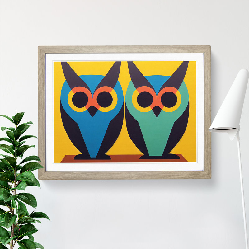 Two Abstract Owls Vol.1 - Framed Print, 25cm H x 34cm W x 2cm D, Oak Framed