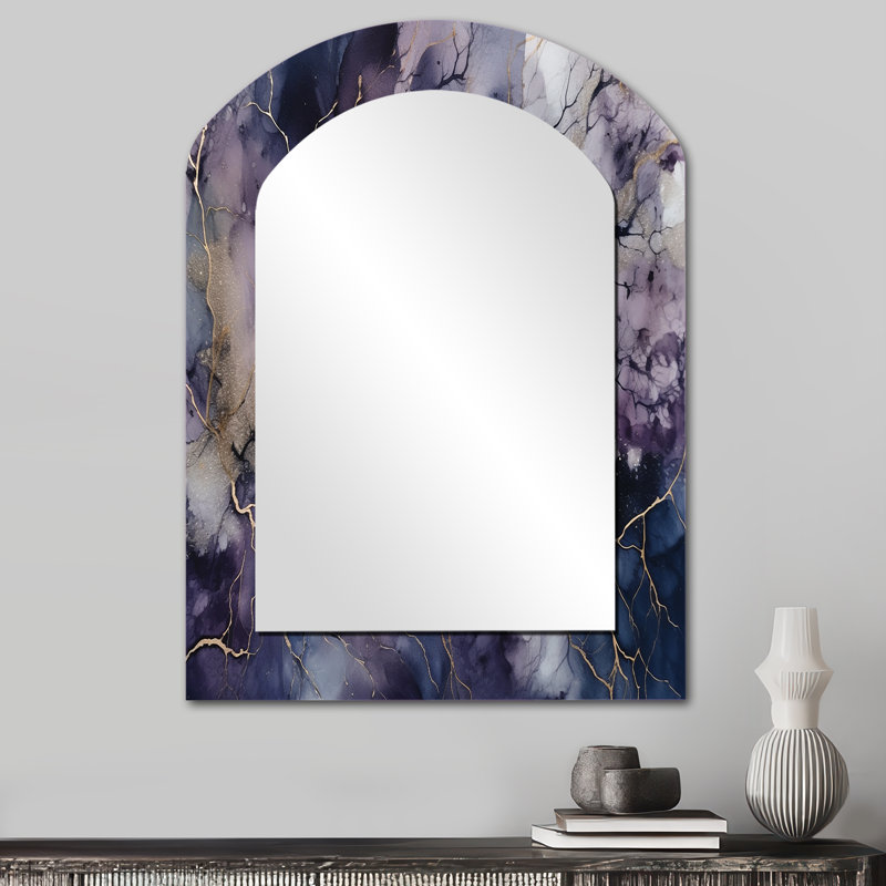 Purple And Exploring The Language Of Painting III - Abstract Painting Arch Decorative Mirror, Modern Asymmetrical Wall Mirror, Printed Metal Art