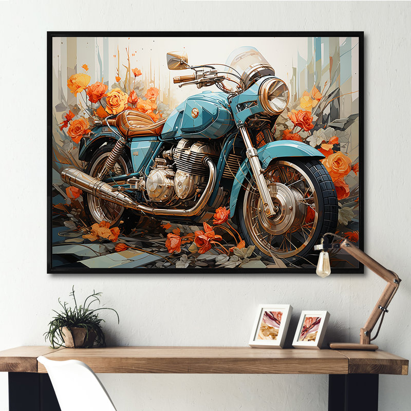 «Geometric Bike Essence I», reproduction sur toile, Cadre flottant noir, H 16 po x l 32 po x P 1 po