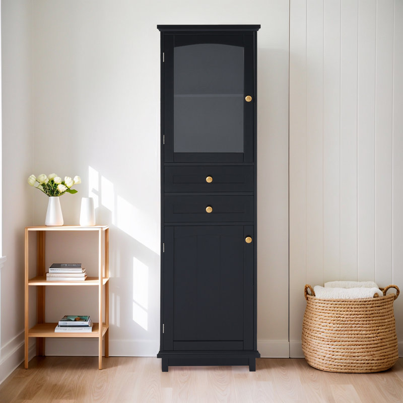Armoire de salle de bain autoportante avec tiroirs, Noir