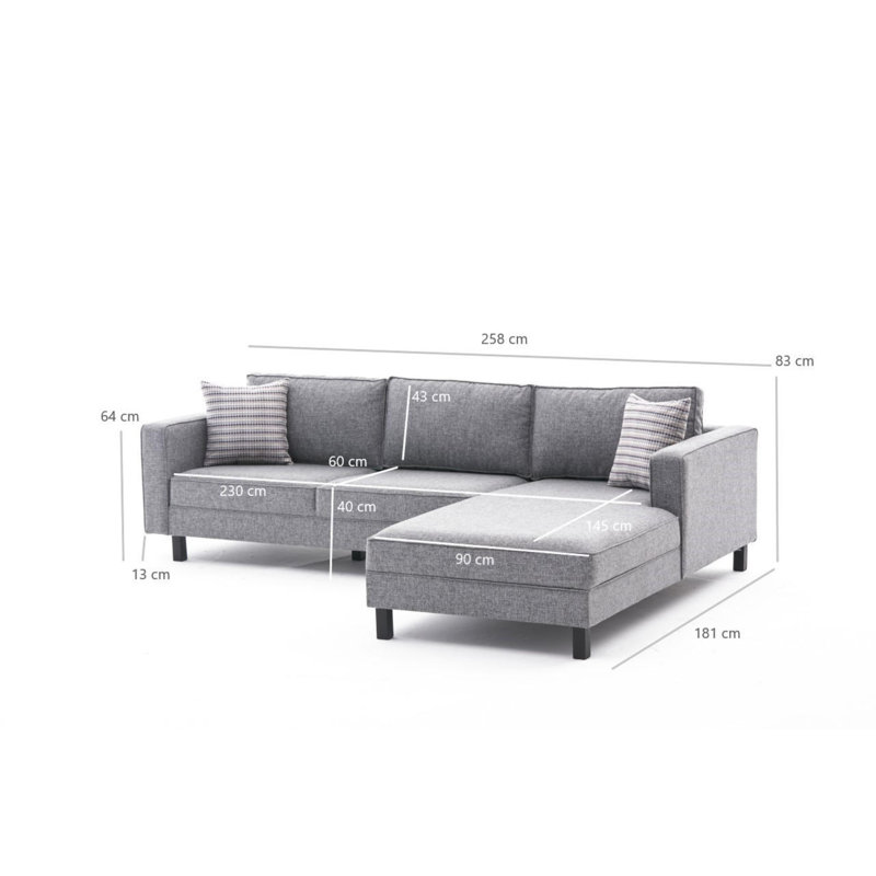 Canapé modulaire rembourré Bre, Accoudoir à droite (vu de face), Gris 100% polyester / lin