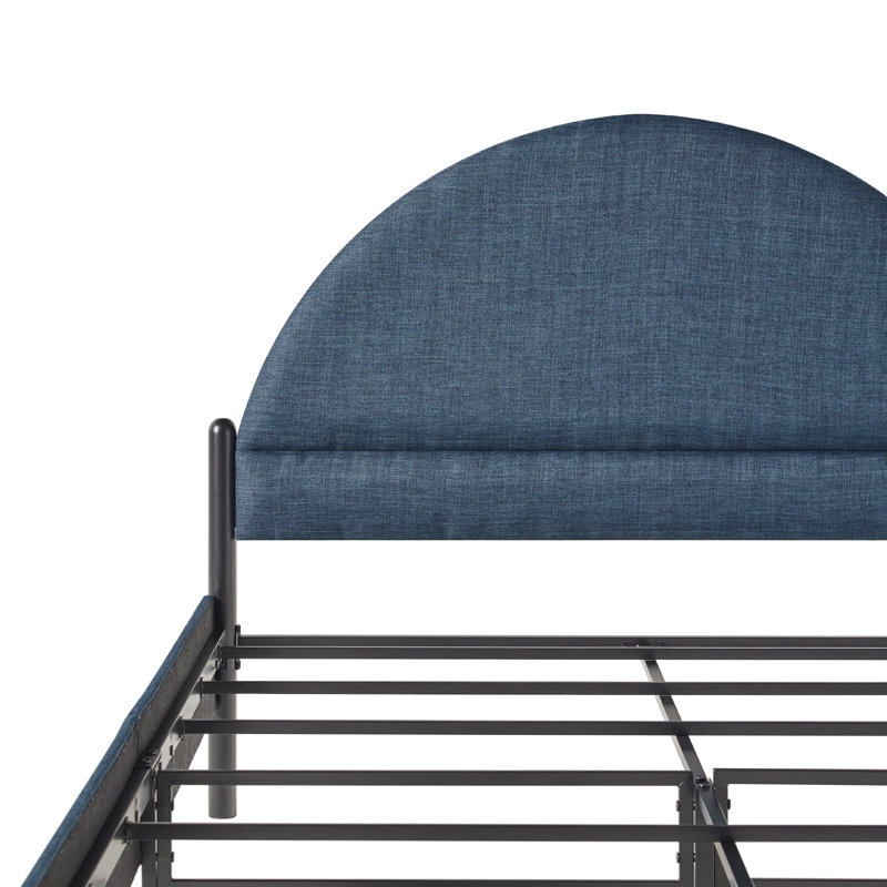 Grand lit plateforme tapissier Liann, Bleu
