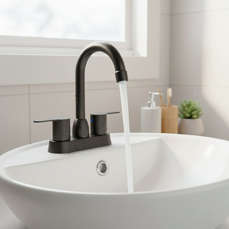 2-Handle 4" Centerset Bathroom Sink Faucet with High-Arc 360° Swivel Spout, Matte Black