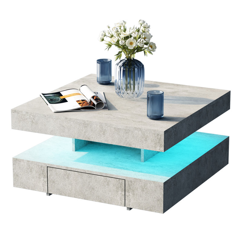 Modern Coffee Table with Storage – Unique Square Design for Living Room & 20-Colour RGB LED Light Strip, Grey