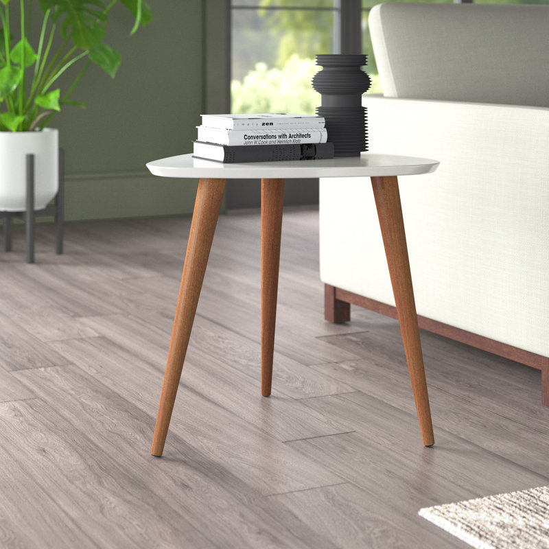 Utopia 20" Contemporary Modern Triangle End Table in White, White Gloss