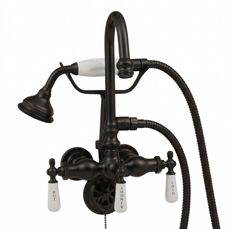 Tub Mount Gooseneck Faucet with Handheld (P0402) by Strom Living, Unlacquered Oil Rubbed Bronze