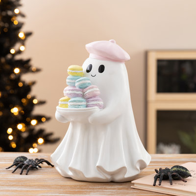 9.75"H Halloween Polyresin Ghost with Macarons Table Decor