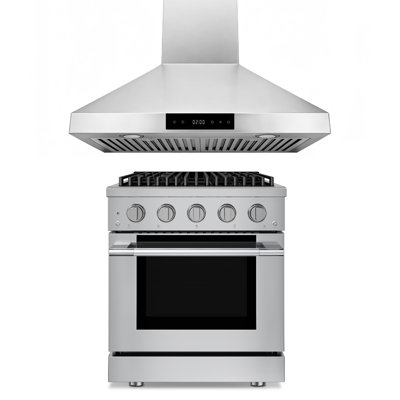 Hauslane Stainless Steel 30 Inch Wall Mount Range Hood Wm-538 With 30 Inch 4.2 Cu. Ft. Gas Range 4 Burners Up To 20,000 Btus