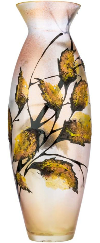 Victoria Bella 20" Decorative Vase, Abstract Beige Leaf, European Glass with a Handmade Unique Pattern, Plants, Beige