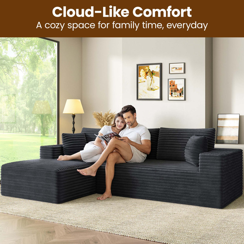 Space-Saving Compressed Sectional Sofa with Tool-Free Assembly