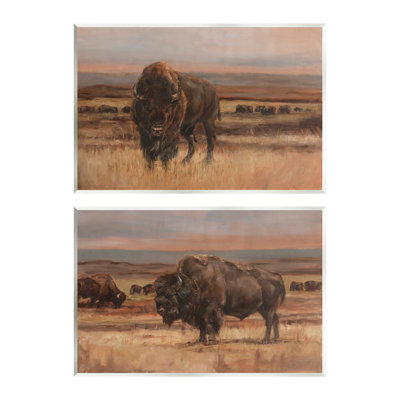 Scattered Bison & Farmland 2 Piece Wall Plaque Art Set by Ethan Harper