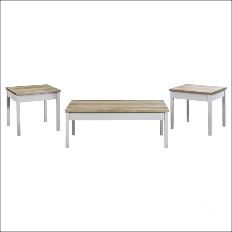 Ensemble de tables basses 3 pièces en pin et blanc vieilli