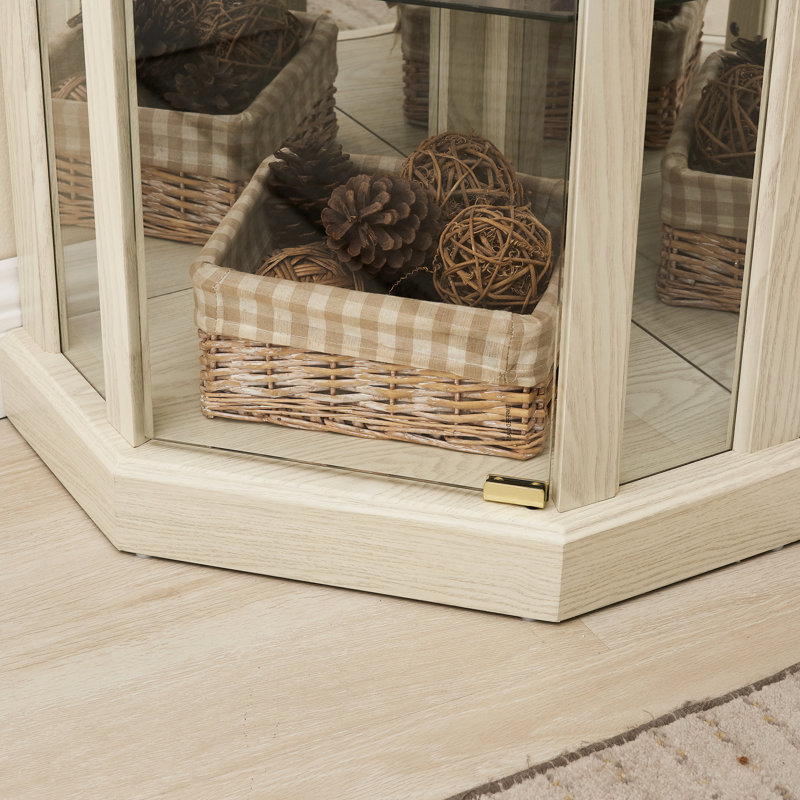 Vitrine lumineuse, fini blanc antique, + verre, 16,67 po Profondeur, armoire de coin accrocheuse, blanc et tablettes réglables pour une profondeur optimale
