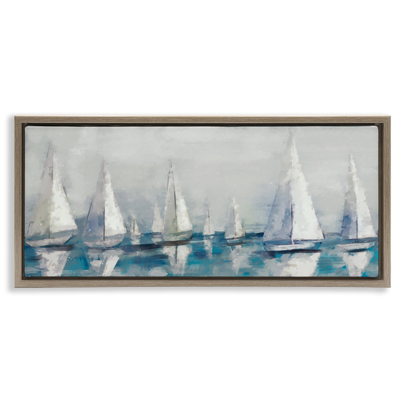Voile, flotte de bateaux, art mural encadré par Ziwei Li, Cadre flottant orme Montalcino, H 11 po x l 25 po