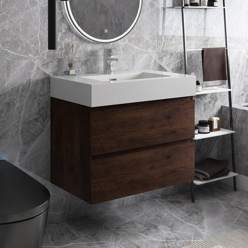 30 po Meuble-lavabo simple mural avec plateau, Noyer