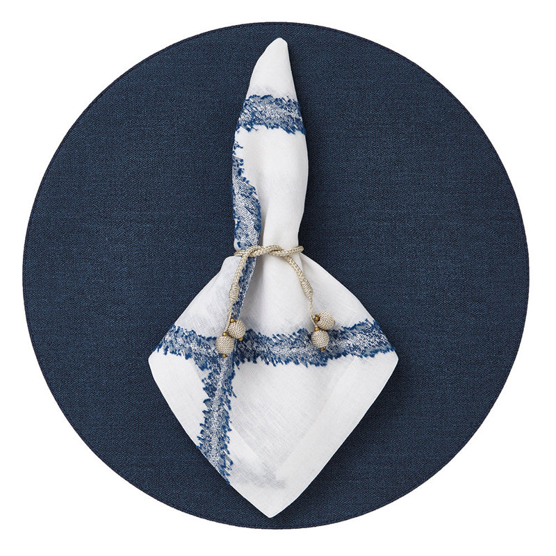 Chic Denim 100% Phthalate-free Vinyl Round Placemats, White/Navy