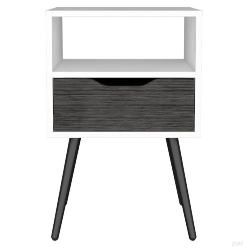 Nightstand , Superior Top, One Open Shelf, One Drawer, Four Legs, Gray