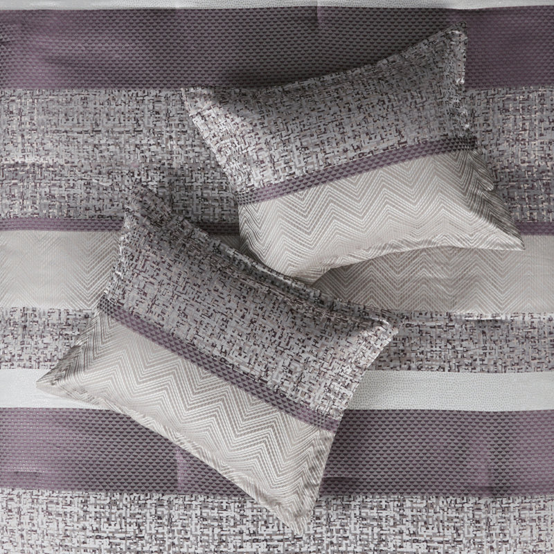 Rhapsody 7 Piece Jacquard Comforter Set, Cal. King Comforter + 6 Additional Pieces, Purple
