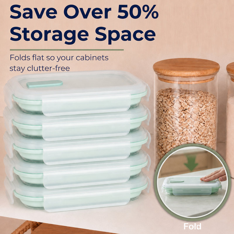 10 Piece Collapsible Silicone 27 oz. Meal Prep Food Storage Container Set with Airtight Snap Lock Lids