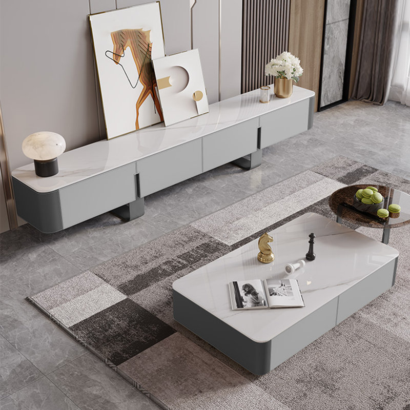 Meuble télé de style moderne jumelé à une table basse, Blanc / gris / argent