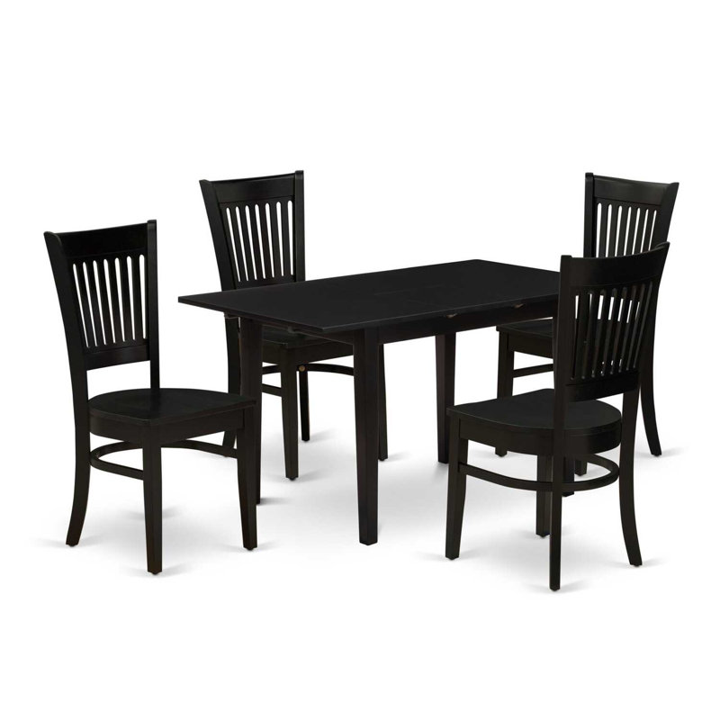 Alyssha Four Leg Dining Set, Black, 5 Pieces: 1 Table, 4 Chairs