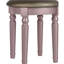 Meuble-lavabo rose doré, miroir pliable trois pièces, cinq tiroirs et un tabouret rond rembourré gris, matériau principal en bois d'hévéa massif avec placage de bouleau