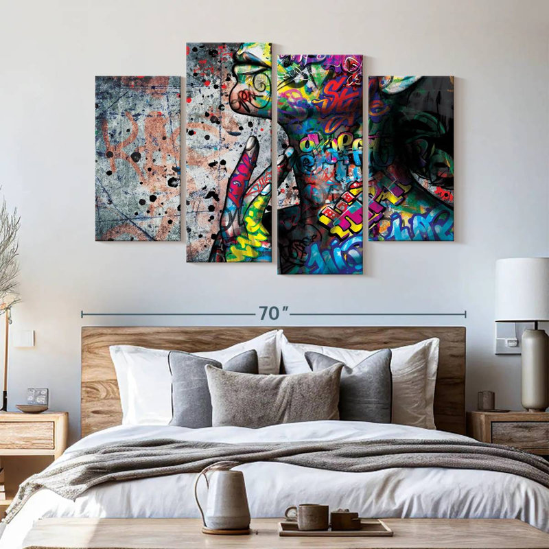 Portrait de femme éclatante 4 pièces, H 42 po x l 68 po x P 1,25 po