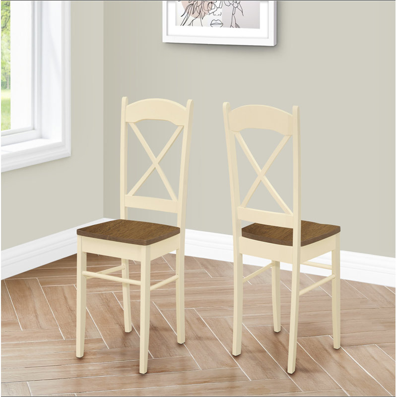 Chaise de salle à manger, ensemble de 2, côté, cuisine, salle à manger, chêne et crème, pieds en bois, transitionnel