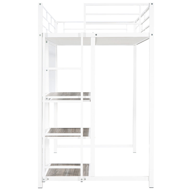 Lit mezzanine simple blanc avec bureau et tableau blanc - Métal, pour créer votre propre espace Structure en métal, 3 tablettes