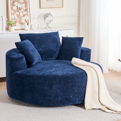 Fauteuil rond pivotant Fluffy Blue Chenille